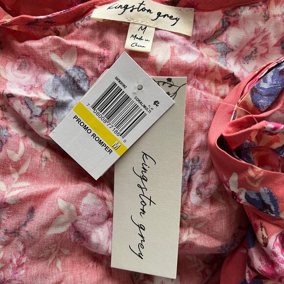 Kingston Grey Coral Floral Print Flutter Sleeve Romper, M - Picture 3 of 3